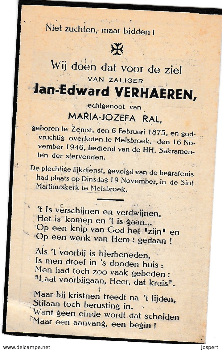 Zemst, Melsbroek, 1946, Jan Verhaeren, Ral - Devotion Images