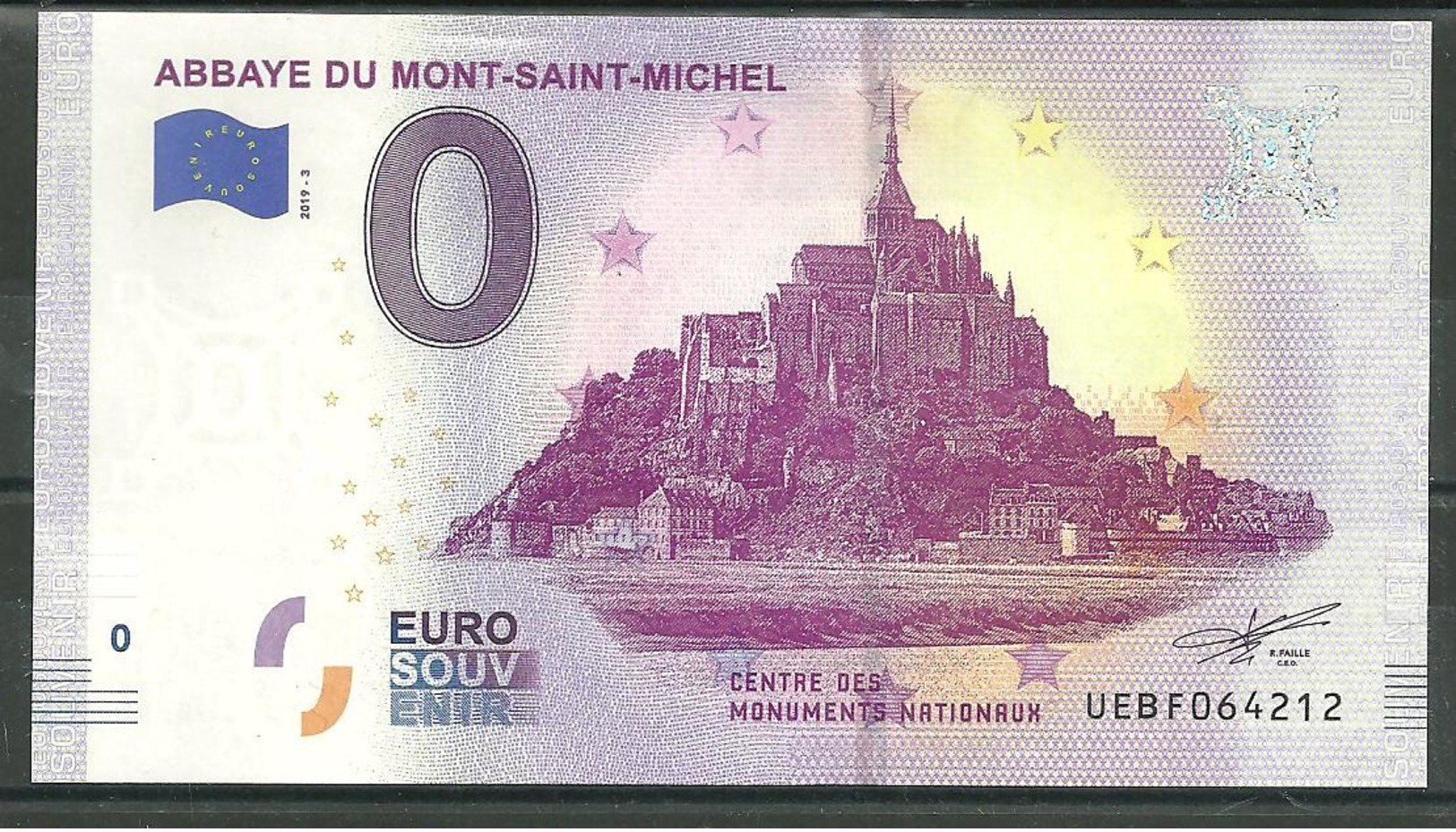 Billet Touristique 0 Euro 2019-3 Abbaye Du Mont Saint Michel - Privatentwürfe