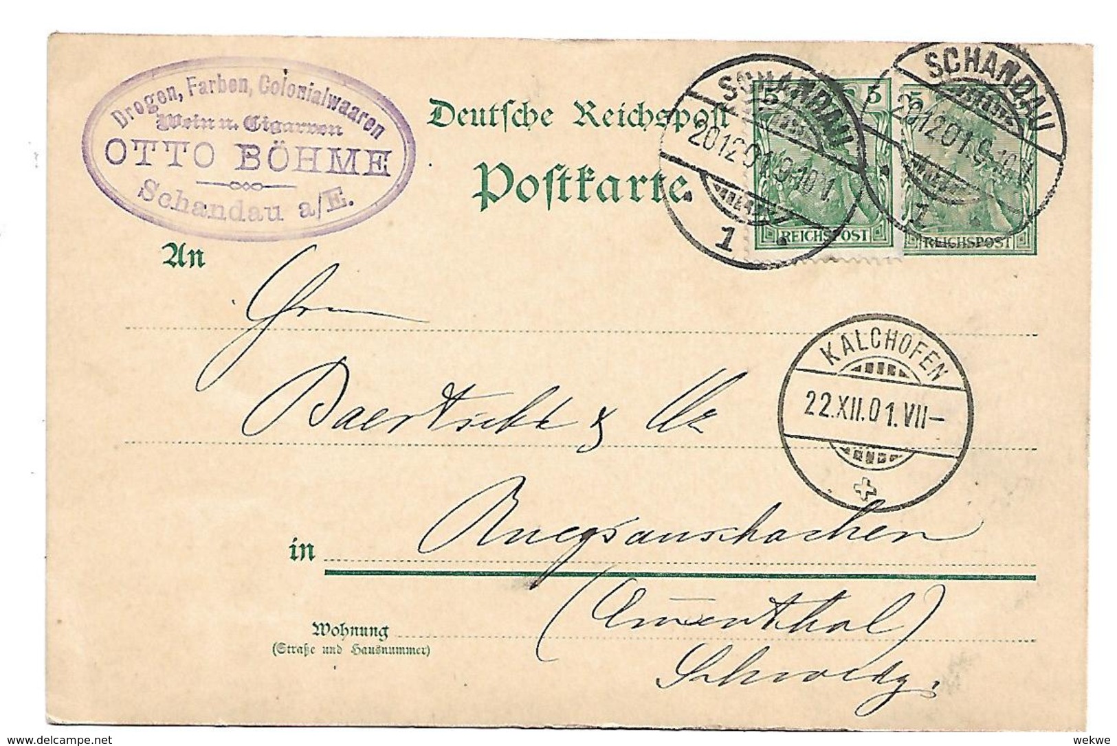 RP162 / REICHSPOST - 5 Pfg.  Ganzsache Mit Zusätzlicher Marke Aufgewertet 20.12.1901, Schandau - Kälchofen - Schweiz - Briefe U. Dokumente