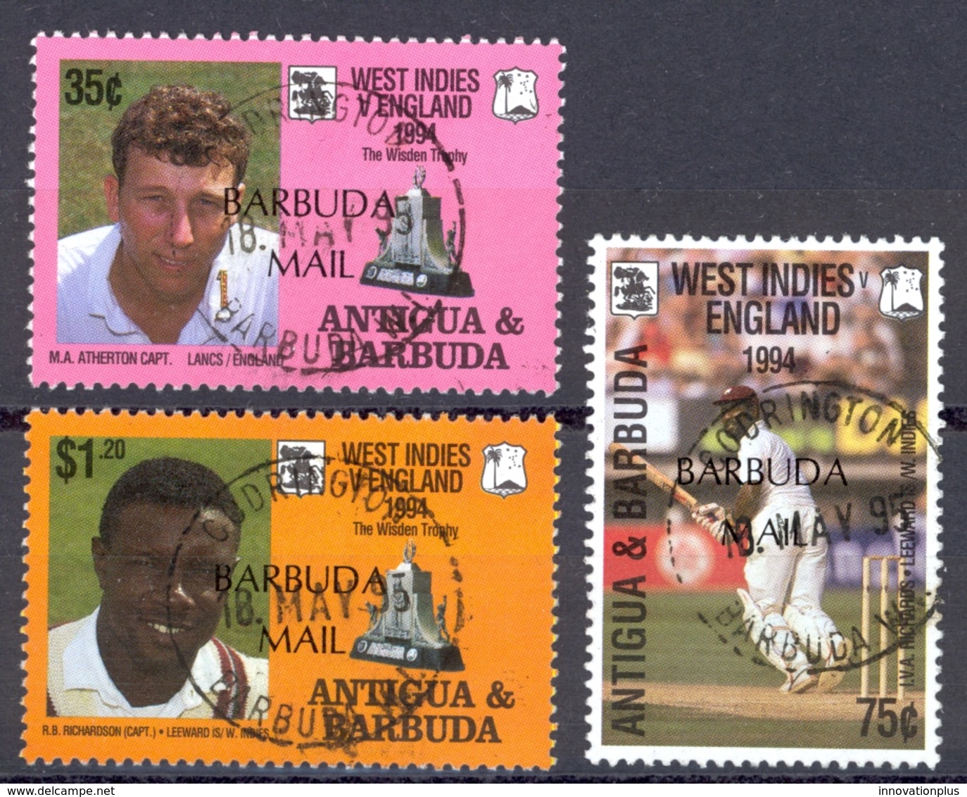 Barbuda Sc# 1533-1535 Used 1995 Antigua Cricket Stamps Overprinted - Antigua And Barbuda (1981-...)