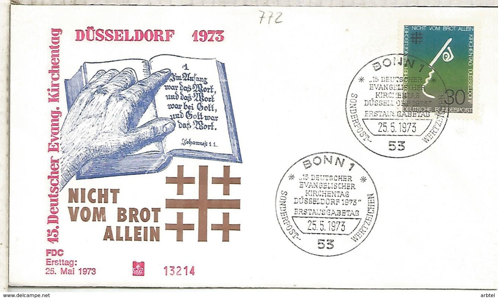 ALEMANIA FDC 1973 RELIGION CAMPAÑA CONTRA EL HAMBRE PAN BREAD - Against Starve