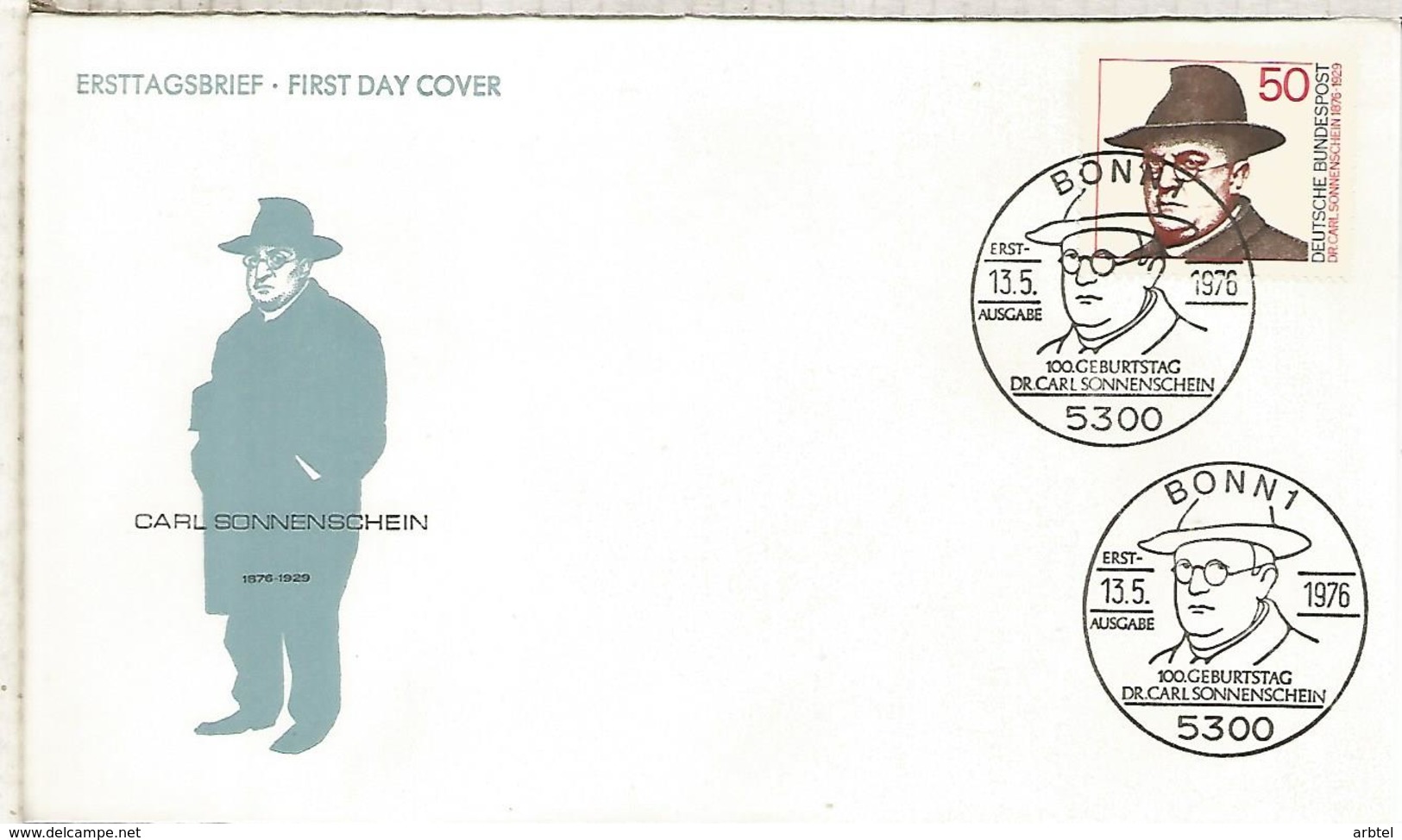 ALEMANIA FDC 1976 CARL SONNENSCHEIN LITERATURA ESCRITOR - Escritores