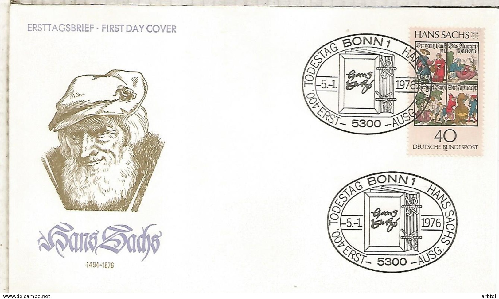 ALEMANIA FDC 1976 HANS SACHS POESIA POETRY LITERATURA - Escritores