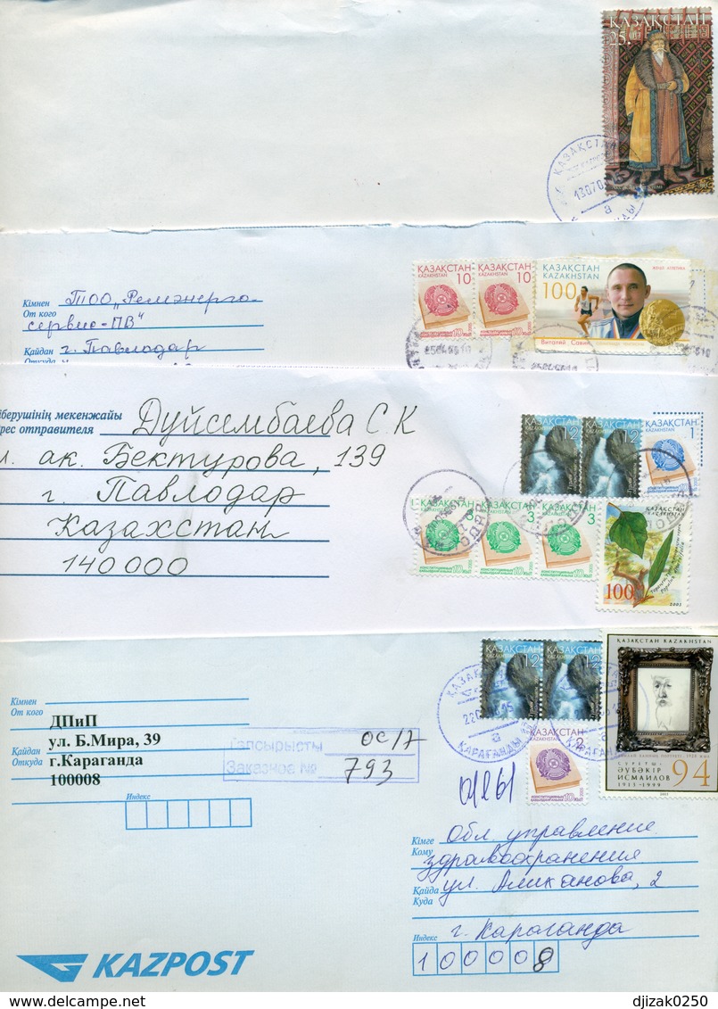 Kazakhstan.Four Envelopes Past The Mail. Tree Envelopes Registered. - Kazakhstan