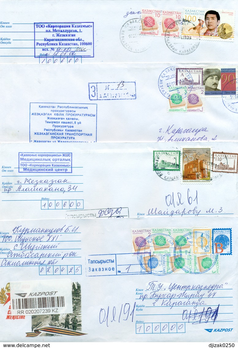 Kazakhstan.Four Envelopes Past The Mail. Four Envelopes Registered. - Kazakhstan