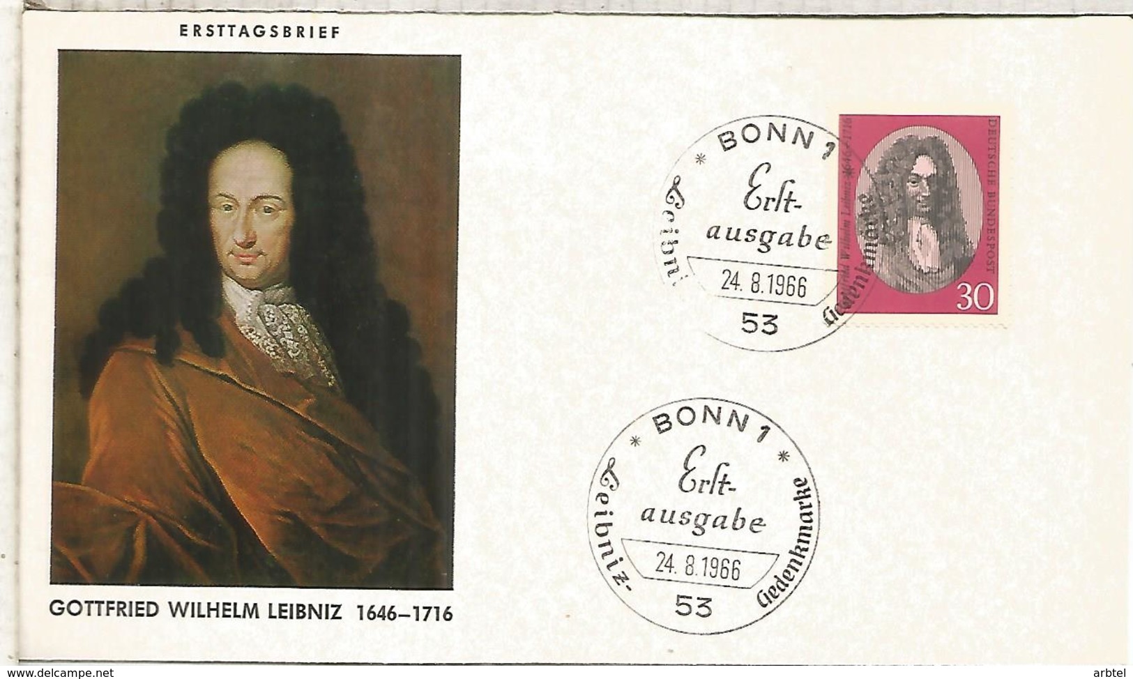 ALEMANIA FDC 1966 LEIBNIZ CIENCIA MATEMATICAS FISICA - Informática