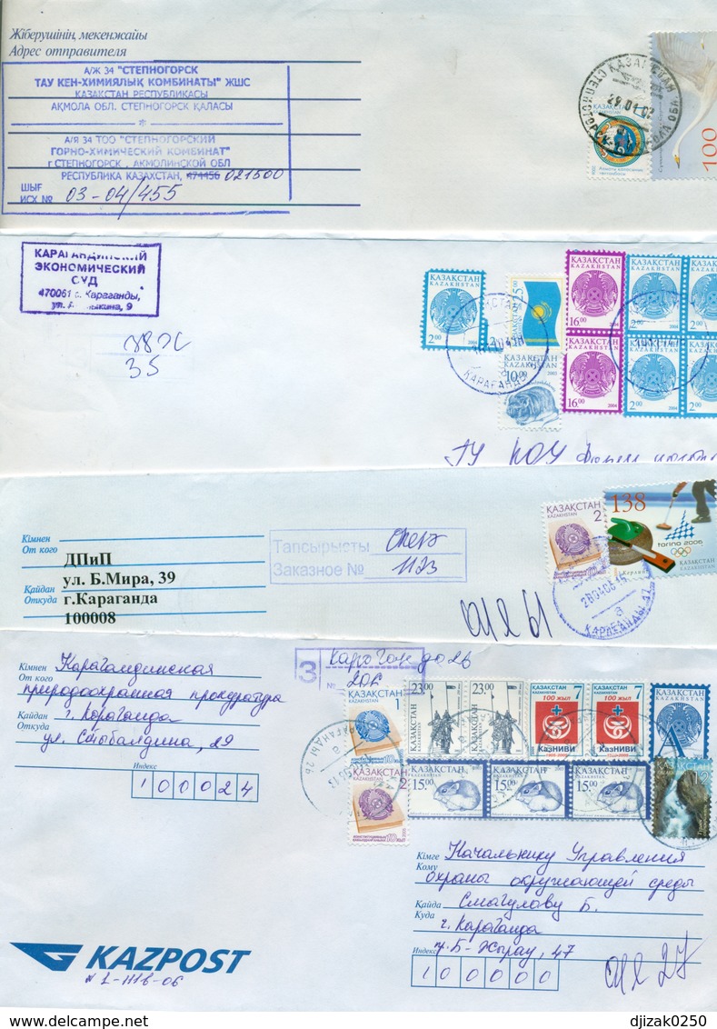 Kazakhstan.Four Envelopes Past The Mail. Tree Envelopes Registered. - Kazakhstan