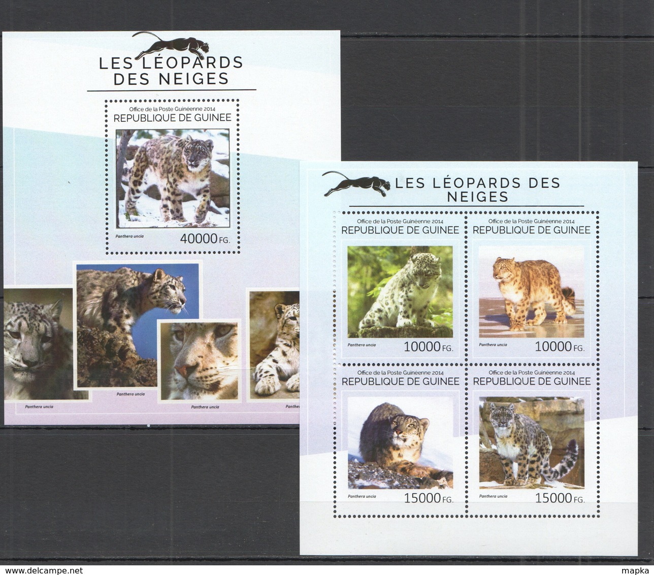 QQ610 2014 GUINEE GUINEA FAUNA WILD ANIMALS WILD CATS SNOW LEOPARDS 1KB+1BL MNH - Roofkatten