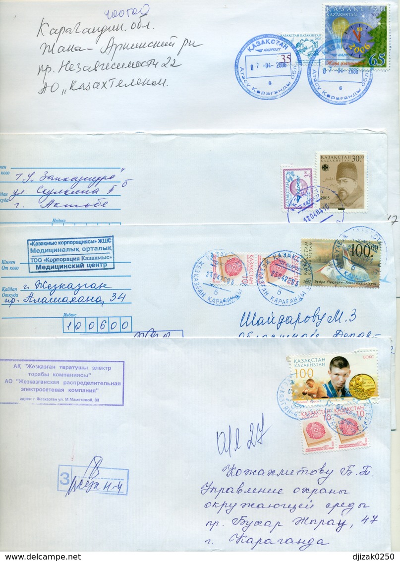 Kazakhstan.Four Envelopes Past The Mail. Tree Envelopes Registered. - Kazakhstan