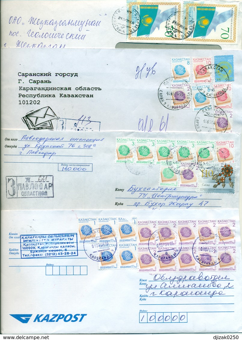 Kazakhstan.Four Envelopes Past The Mail. Tree Envelopes Registered. - Kazakistan