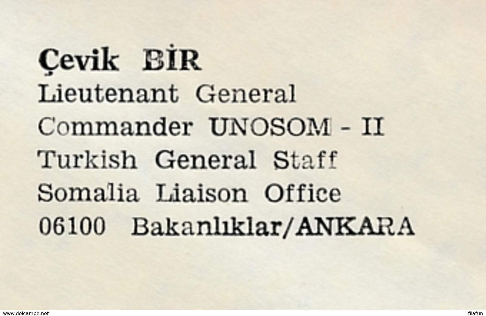 Turkey - UNOSOM Cover From Turkish General Staff - Brieven En Documenten