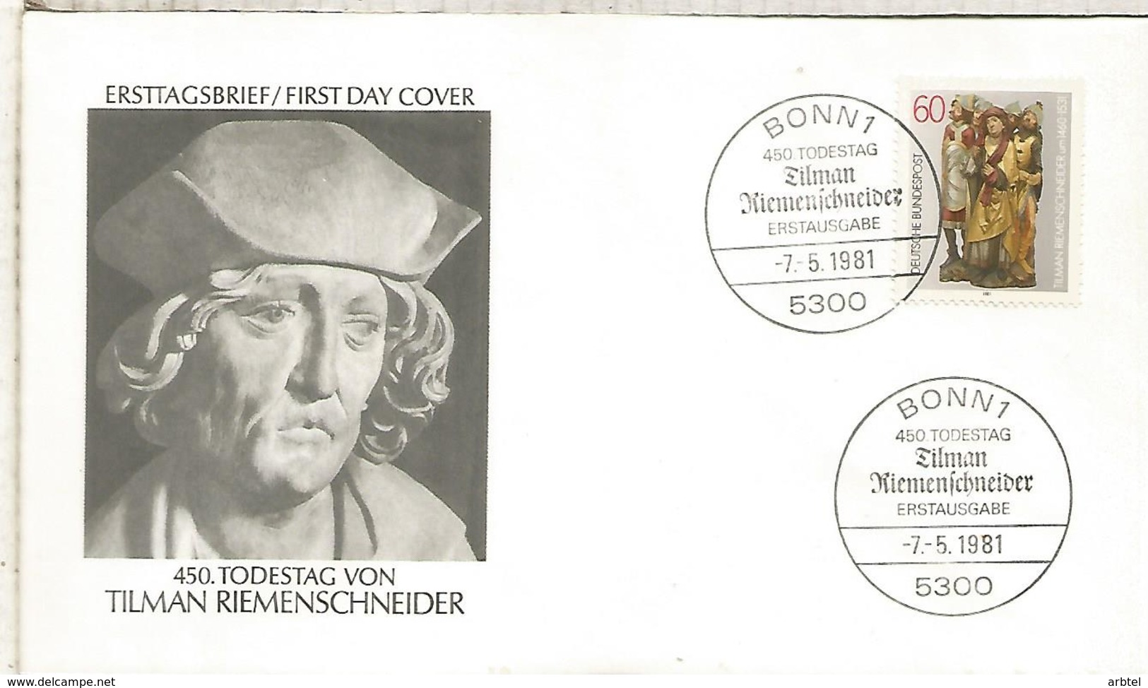 ALEMANIA FDC 1981 TILMAN REIMENSCHNEIDER ARTE ESCULTURA SCULPTURE - Escultura