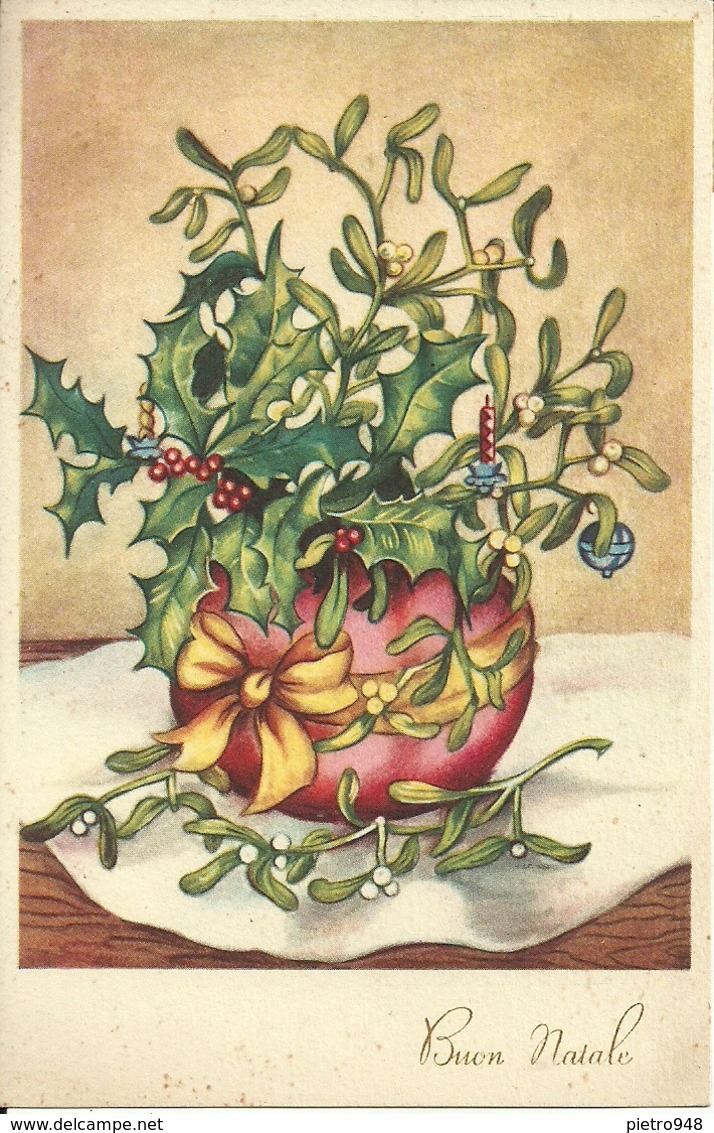 Cartolina "Buon Natale", Vaso Di Fiori E Vischio (S16) - Altri & Non Classificati