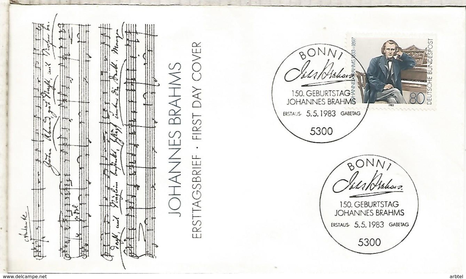 ALEMANIA FDC 1983 BRAHMS MUSICA MUSIC - Music