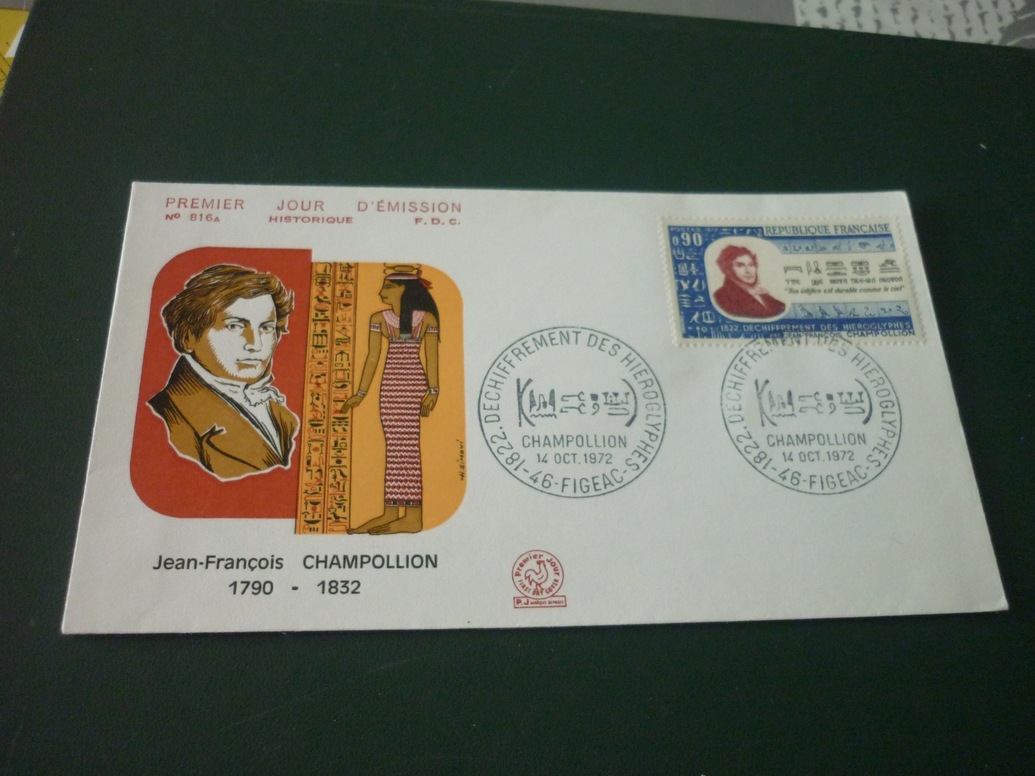 Timbre France  Champollion Enveloppe Premier Jour First Day Cover J-F. Champollion 1790/1832 N°816A - Lettres & Documents