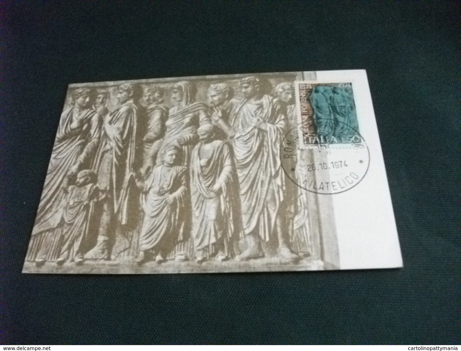 CARTOLINA POSTALE MAXIMUM N° 90 FRAMMENTO BASSORILIEVO ARA PACIS PROCESSIONE DI SENATORI - Sculture