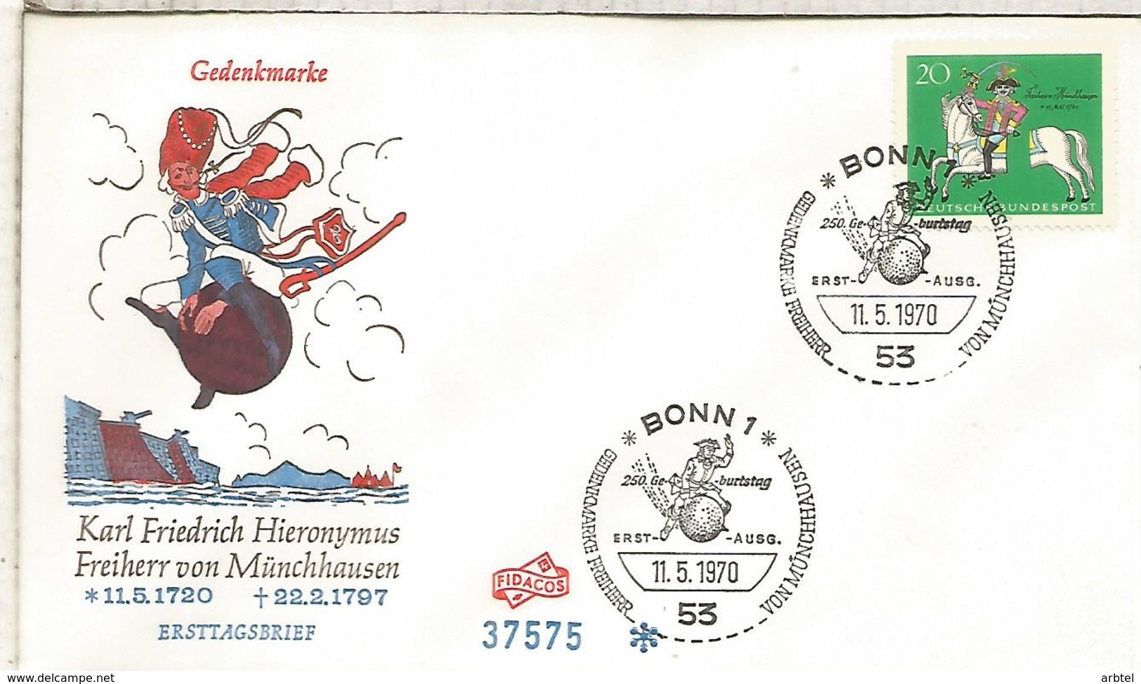 ALEMANIA FDC 1970 BARON DE MUNCHHAUSEN CUENTO NOVELA - Verhalen, Fabels En Legenden