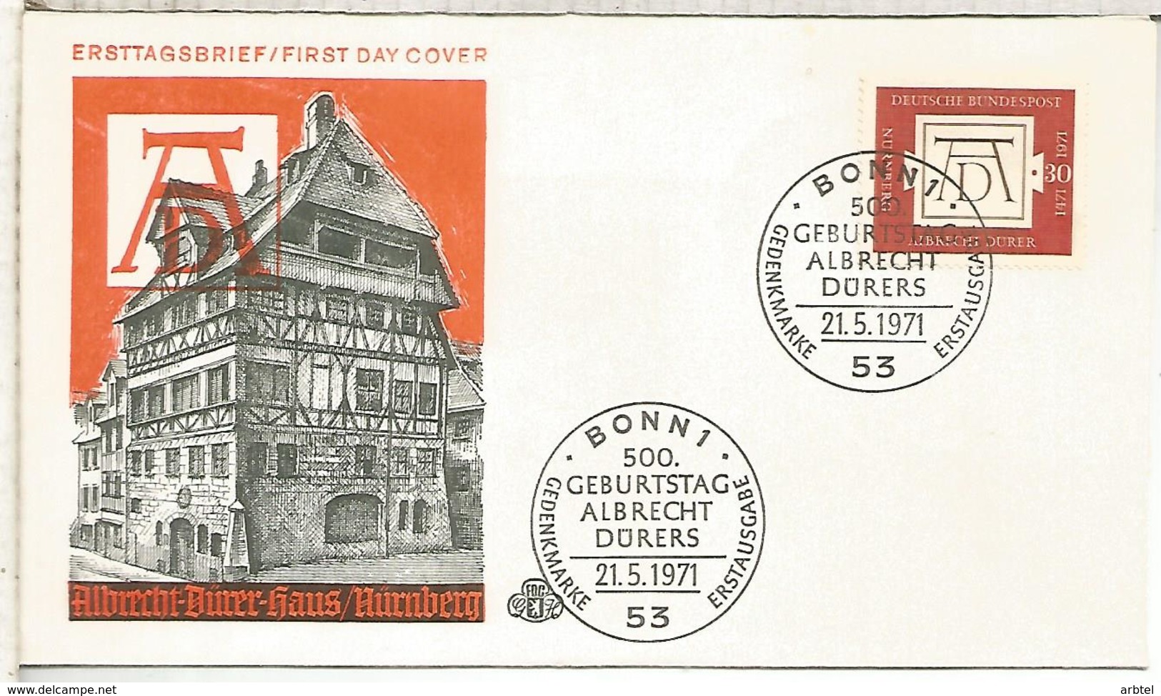 ALEMANIA FDC 1971 ALBERTCH DURER DURERO ARTE PINTURA GRABADO - Grabados