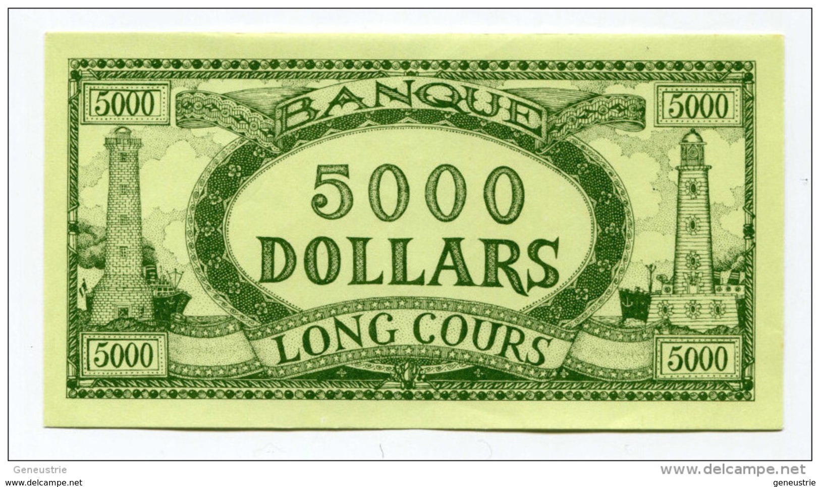 Billet Fictif à Déterminer  "5000 Dollars - Banque Long Cours" Phare - Bateau - Dollar Factice à Déterminer - Fictifs & Spécimens