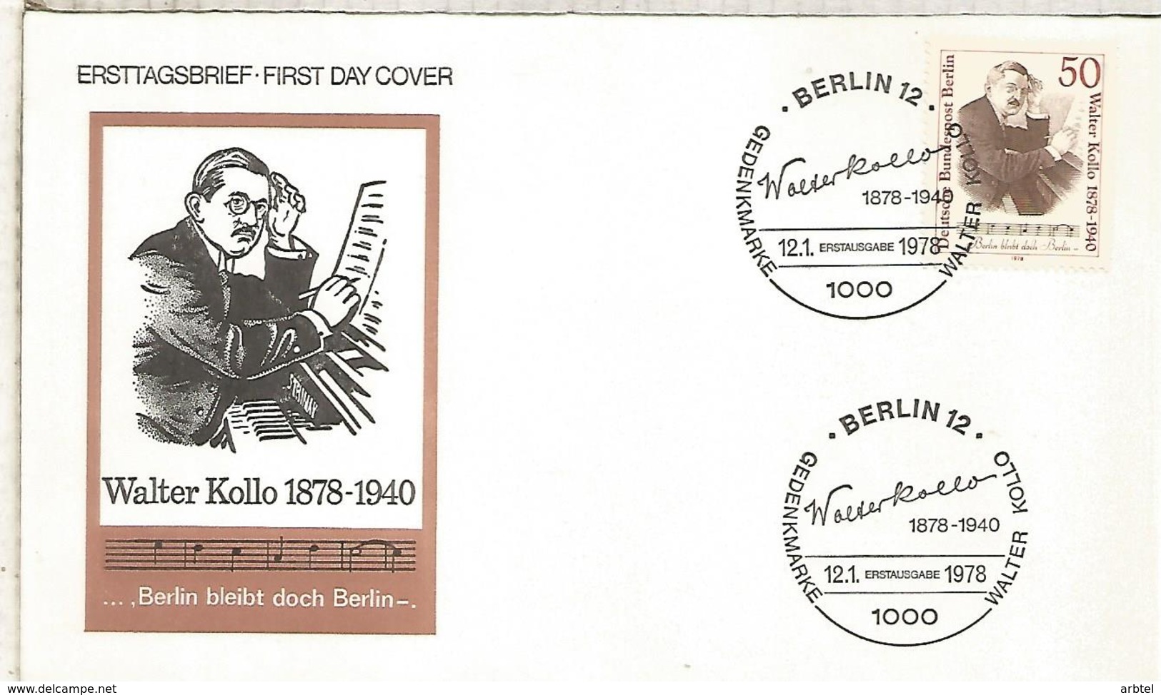 ALEMANIA FDC 1978 WALTER KOLLO MUSICA MUSIC - Música