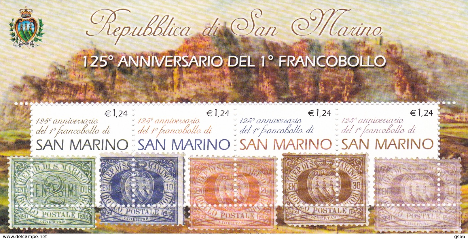 2002, San Marino, 2023/26 Block 30, 125 Jahre Briefmarken Von San Marino. Francobolli Di 125 Anni Di San Marino. MNH ** - Blocks & Kleinbögen