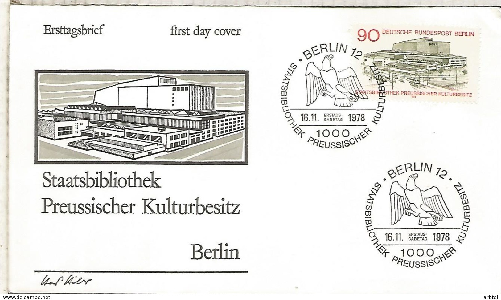 ALEMANIA FDC 1978 BERLIN BIBLIOTECA LIBRARY - Otros & Sin Clasificación