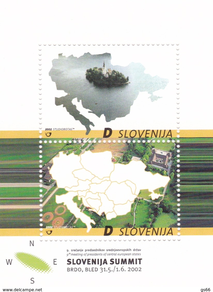 2002 Slowenien, Slovenia, Mi. 401/02 Block 15, MNH **, 3. Treffen Der Staatspräsidenten Mitteleuropas, Bled Und Brdo - Slowenien