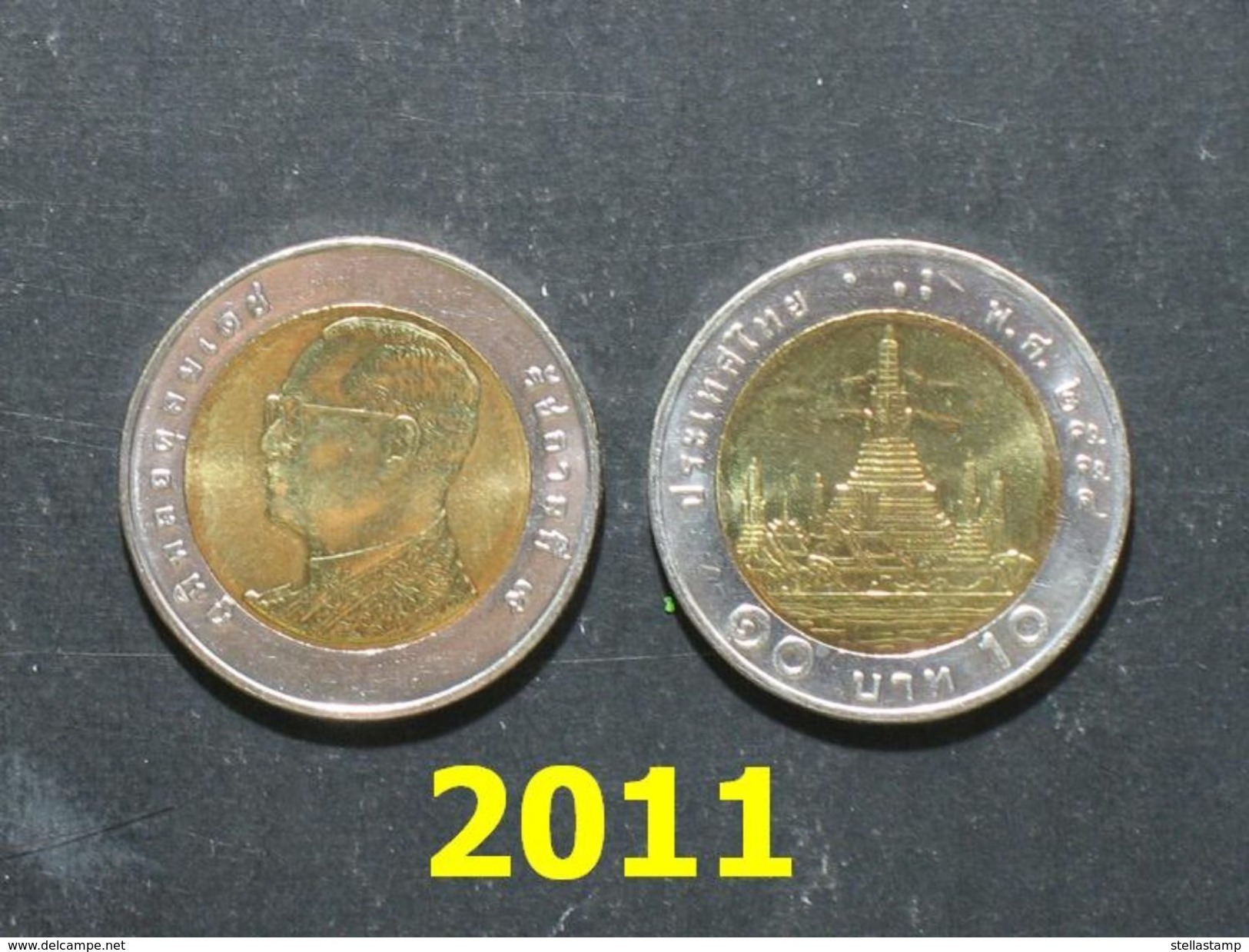 Thailand Coin Circulation 10 Baht Bi Metal Year 2011 UNC - Thaïlande