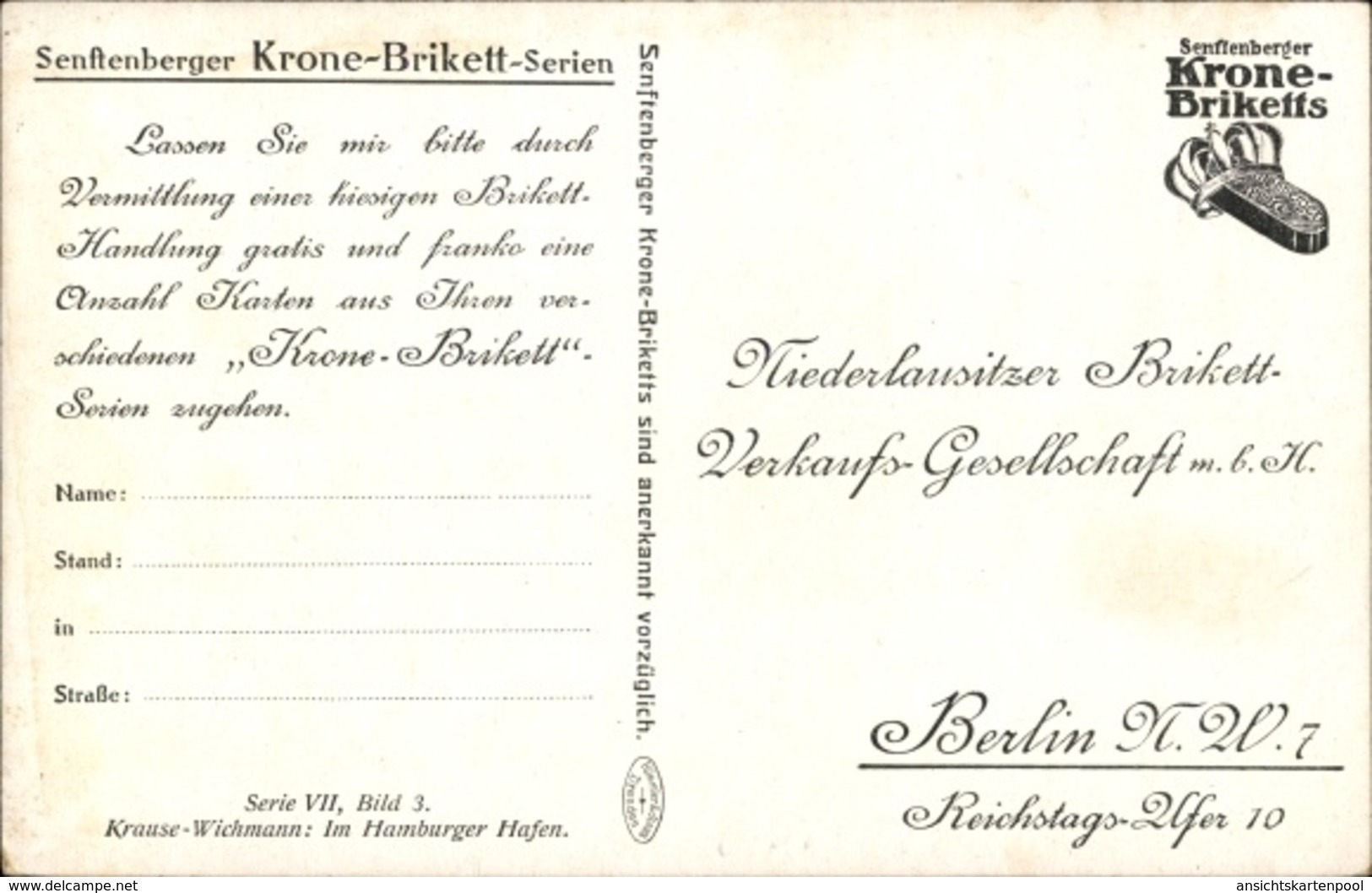 Artiste Cp Krause Wichmann, Hamburger Hafen, Hafenszene, Schiffe, Senftenberger Krone Briketts - Sonstige & Ohne Zuordnung