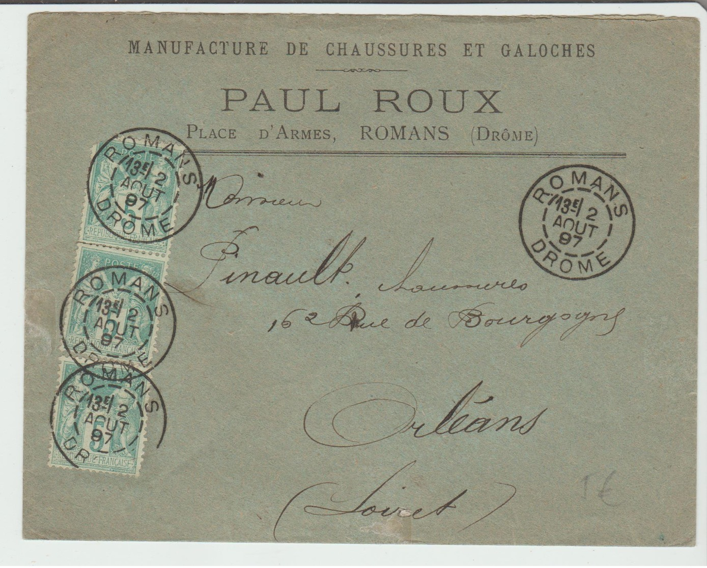 DROME: " Manufacture CHAUSSURES P. Roux " à ROMANS CàD Type A1 / LSC De 1897 SUP - 1877-1920: Periodo Semi Moderno