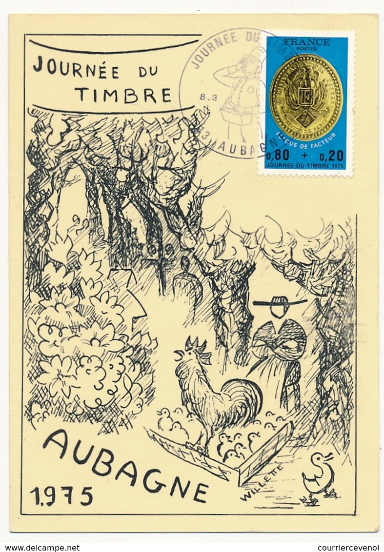 FRANCE => Carte Locale "Journée Du Timbre" 19,75 - Plaque De Facteur - Cachet AUBAGNE 8/3/1975 - Journée Du Timbre