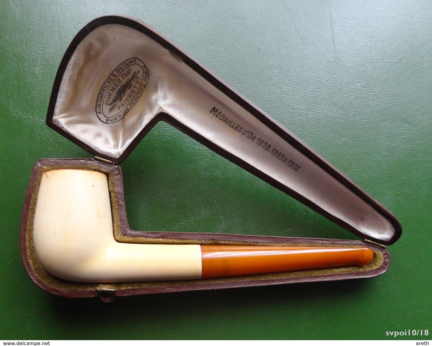 Ancienne Pipe En Ecume De Mer. Sommer. Passage Des Princes PARIS Et Son Etui  Cuir - Meerschaum Pipes