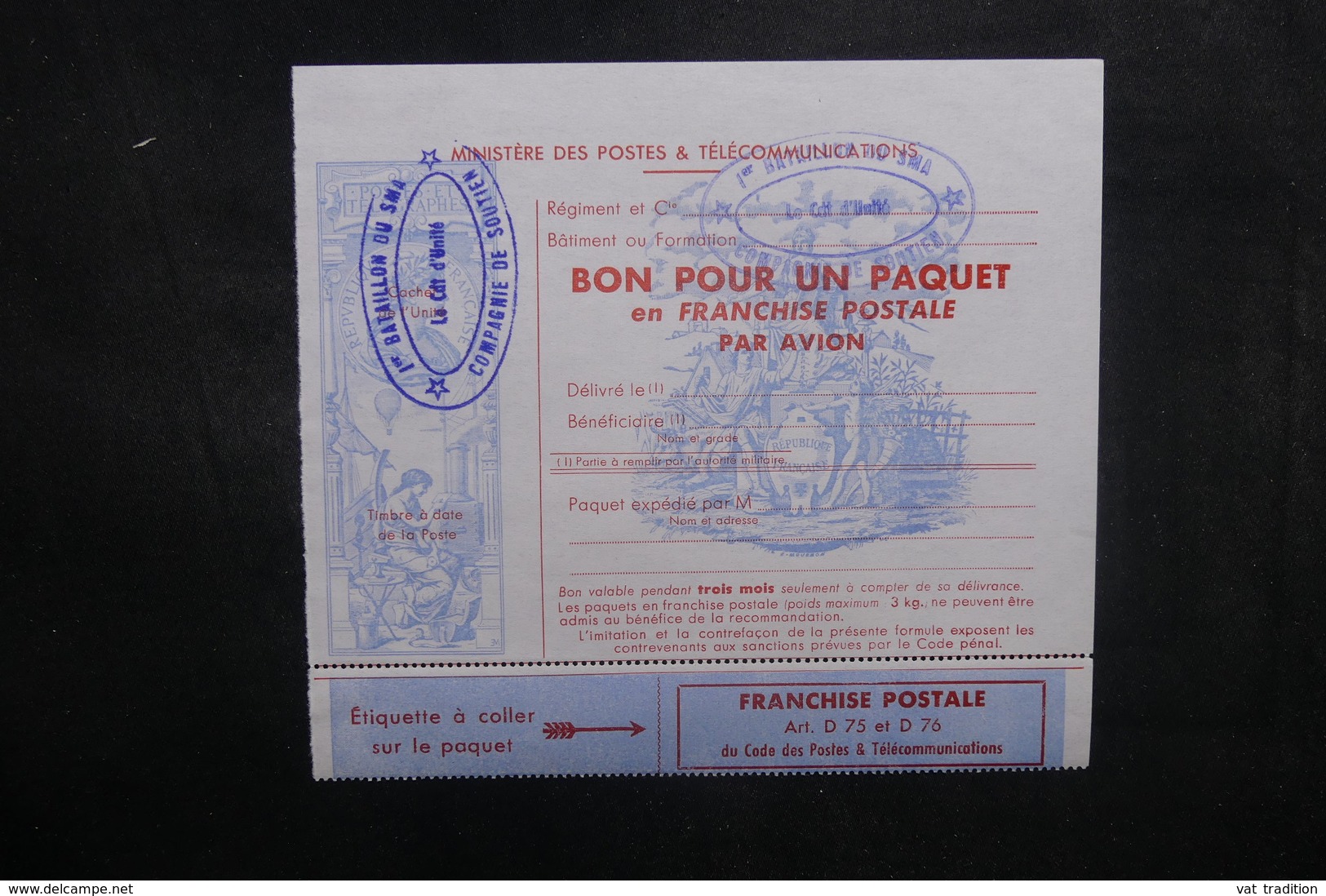 FRANCE - Bon Pour Un Paquet En Franchise Postale Du 1er Bataillon Du SMA - L 40375 - 1961-....