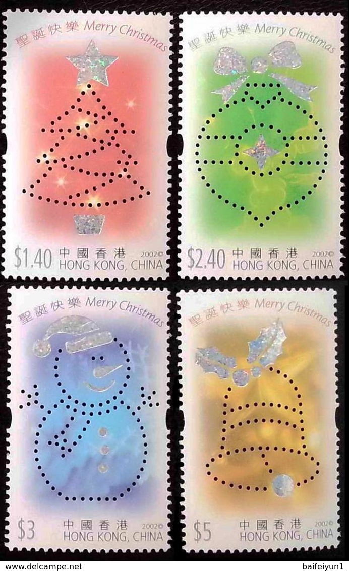 Hongkong 2002 Happy Christmas Stamps 4V Silver Foil - Unused Stamps