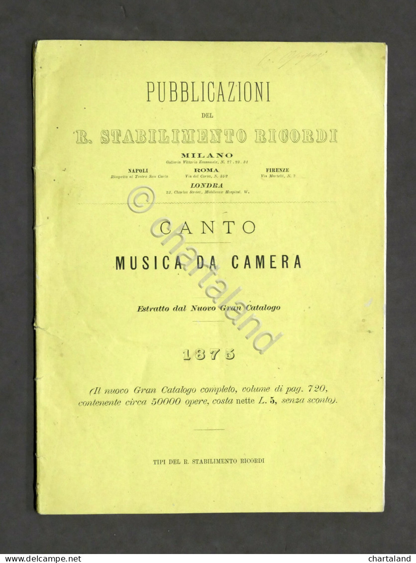 Pubblicazioni Ricordi - Canto - Musica Da Camera - Estratto Dal Catalogo 1875 - Other & Unclassified