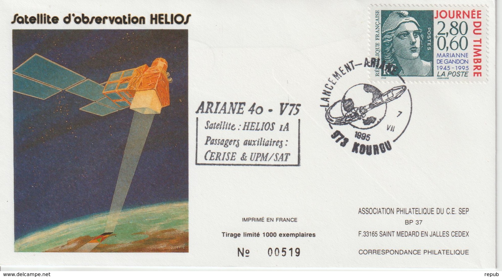 France Kourou 1995 Lancement Ariane Vol 75 - Commemorative Postmarks