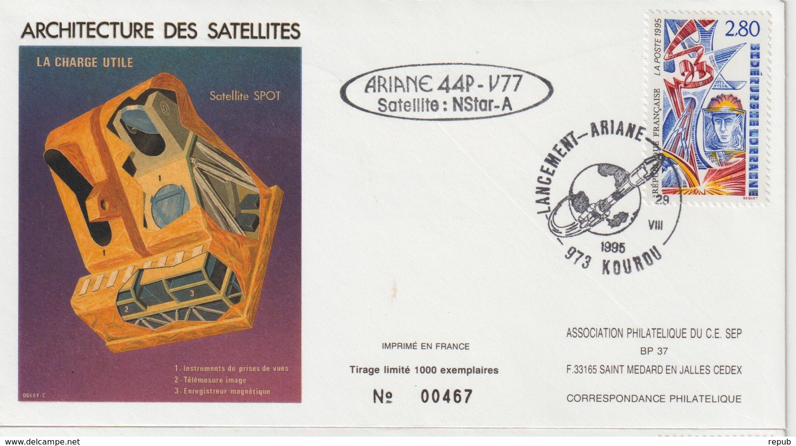 France Kourou 1995 Lancement Ariane Vol 77 - Commemorative Postmarks
