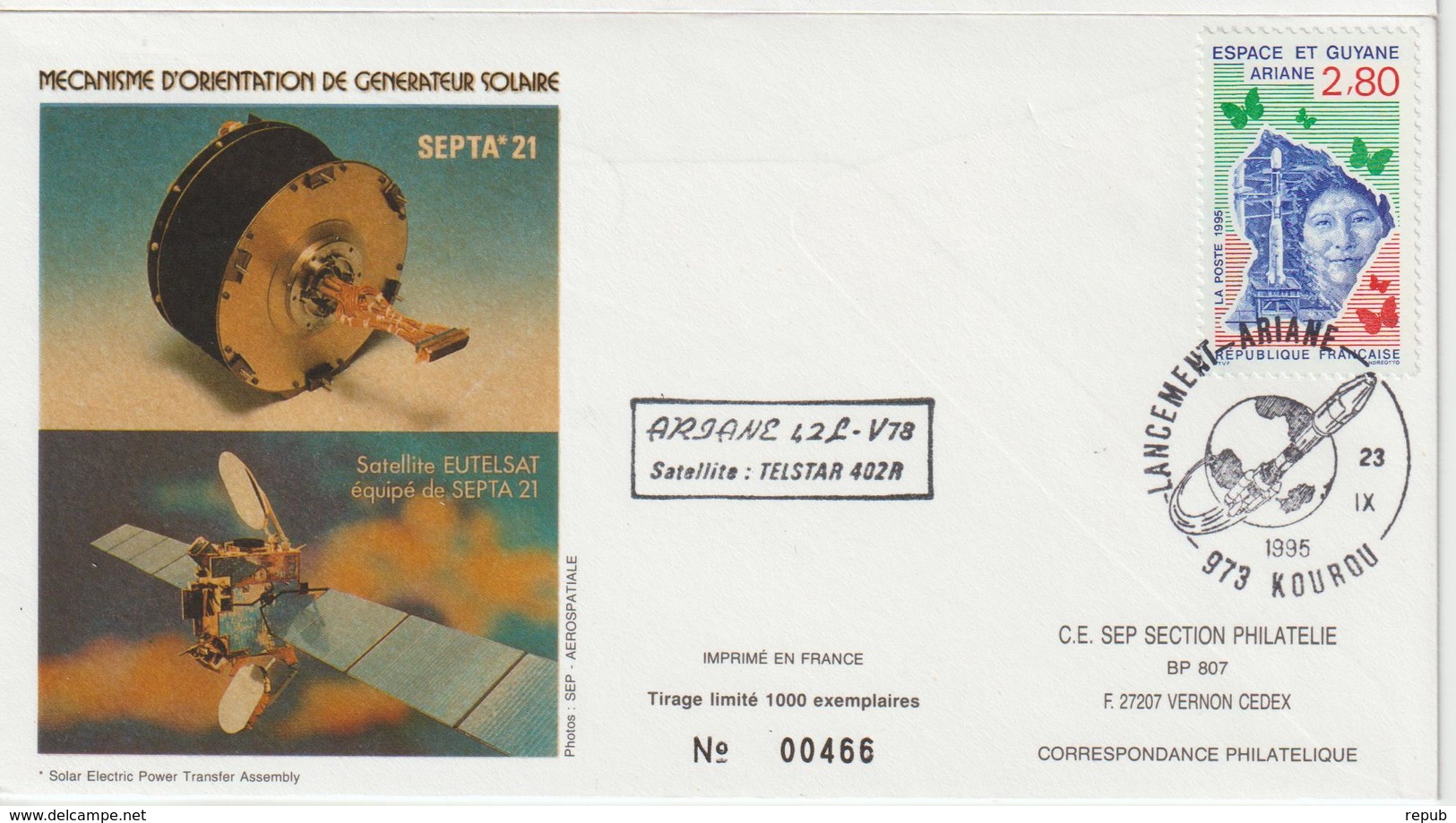 France Kourou 1995 Lancement Ariane Vol 78 - Commemorative Postmarks