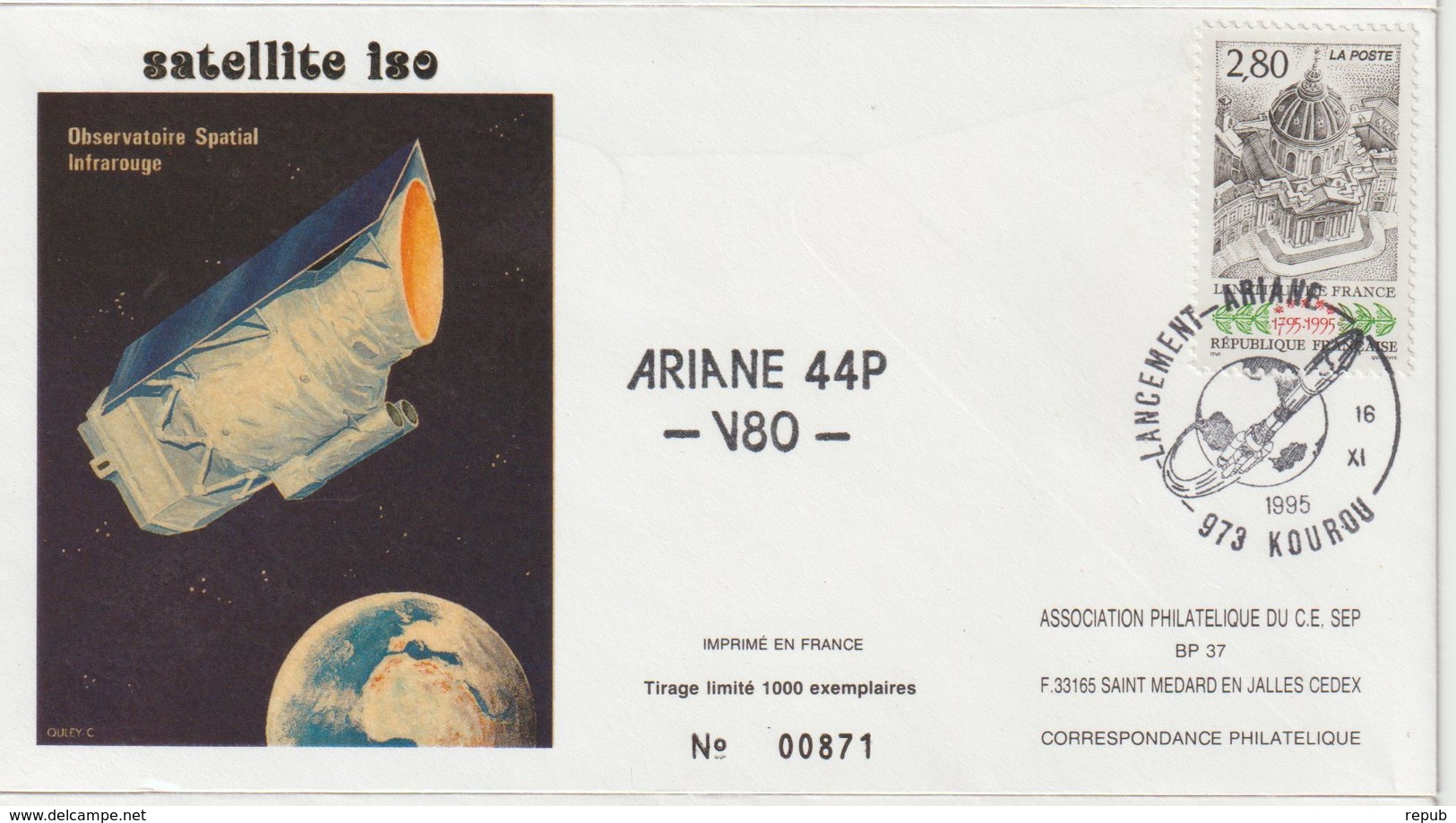 France Kourou 1995 Lancement Ariane Vol 80 - Gedenkstempel