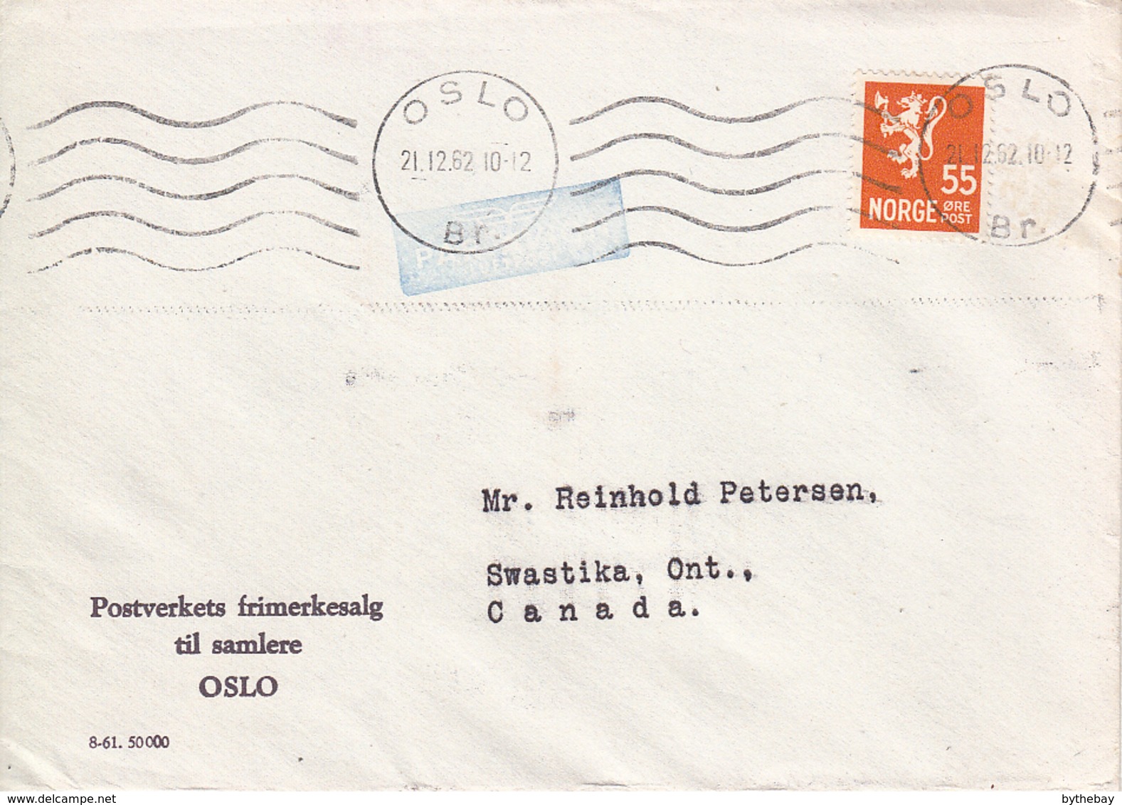 Norway 1962 Cover To Canada Oslo 21 12 62 Single Franking - Lettres & Documents