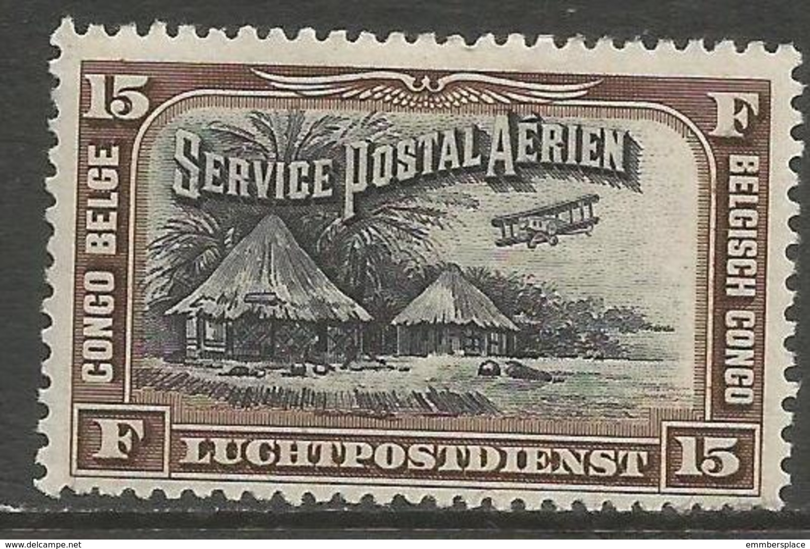 Belgian Congo - 1930 Airmail Kraal MH *    Sc C5 - Unused Stamps
