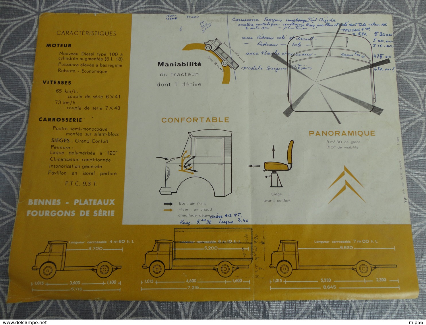 CITROEN CAMION T 55 NOUVELLE CABINE  PUBLICITE PROSPECTUS CARROSSERIE HEULIEZ 21 X 27 CM - Camions