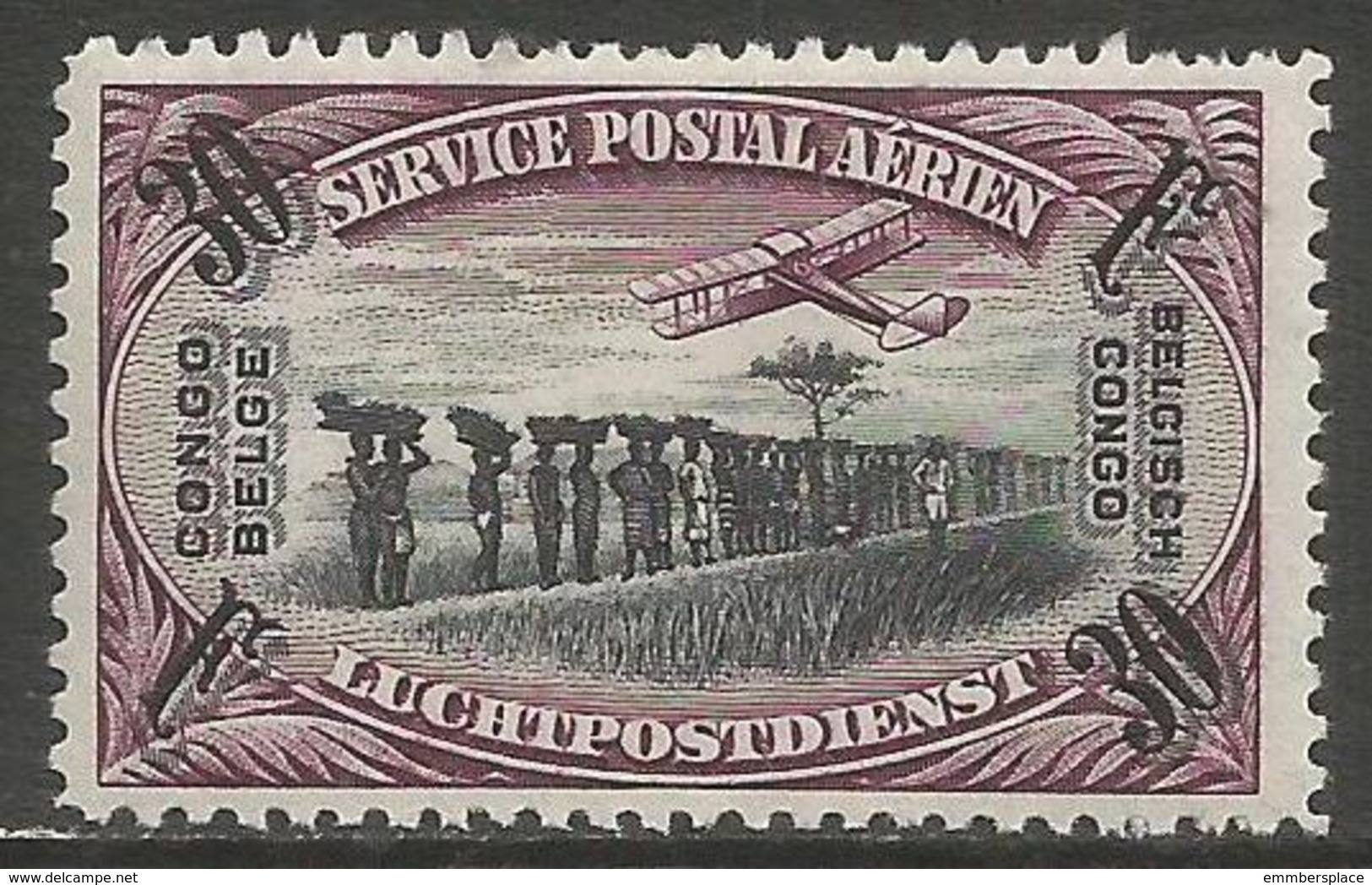 Belgian Congo - 1930 Airmail Safari Porters MH *    Sc C6 - Unused Stamps