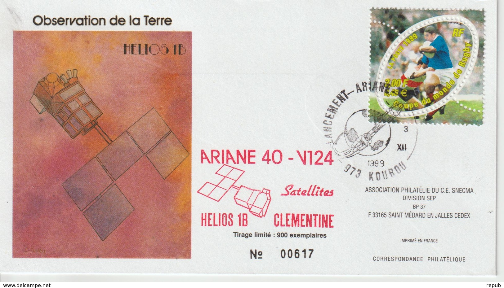 France Kourou 1999 Lancement Ariane Vol 124 - Commemorative Postmarks