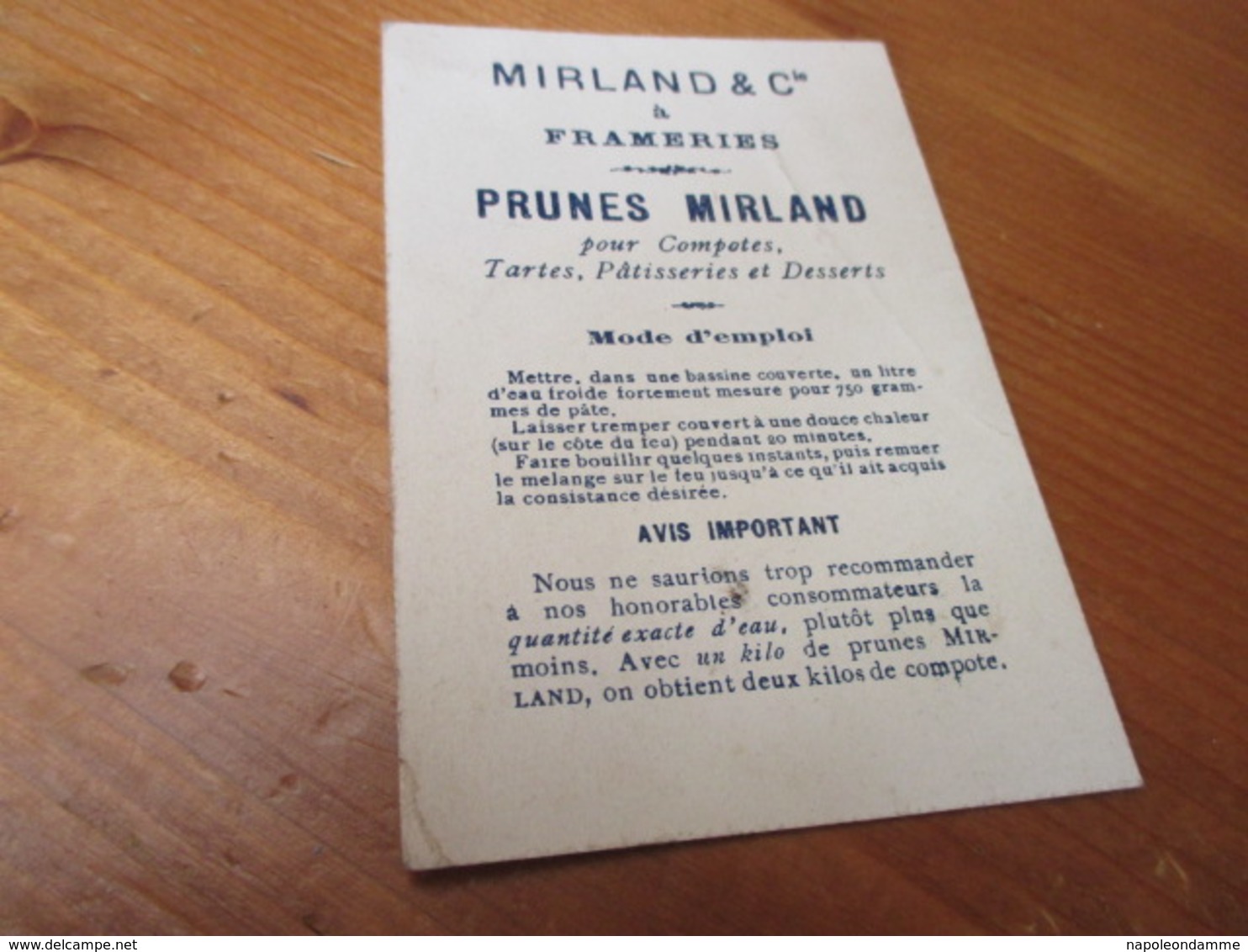 Chromo, Mirland & Cie A Frameries , Prunes Mirland - Autres & Non Classés