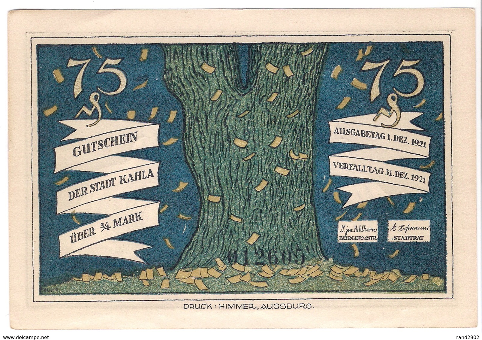 Deutschland Germany Notgeld 75 Pfennig Mehl668.9 KAHLA /78M/ - [11] Local Banknote Issues