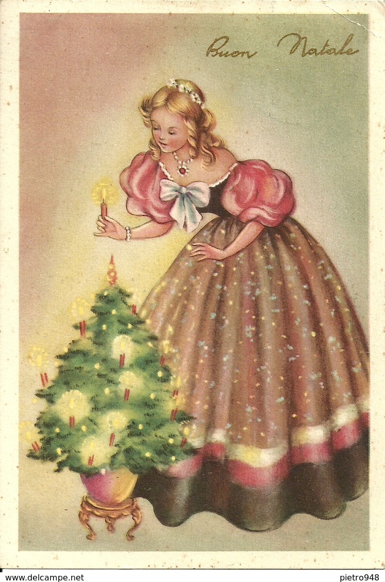 Cartolina "Buon Natale", Ragazza Che Accende Le Cabdeline Dell'Albero (S41) - Altri & Non Classificati