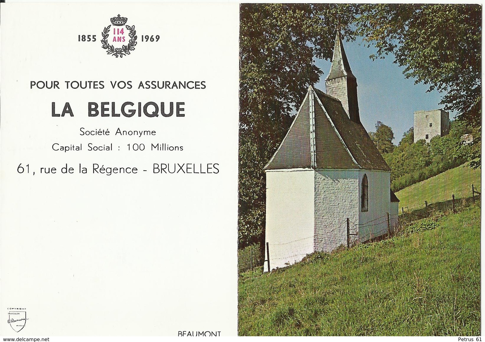 Calendrier De Poche Publicitaire Assurances "La Belgique" - Image BEAUMONT - 1969 - Petit Format : 1961-70