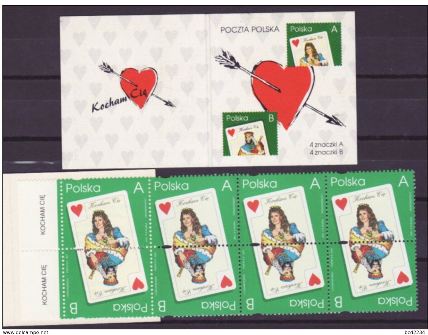 POLAND 1997 KOCHAM CIE I LOVE YOU BOOKLET COMPLETE VALENTINES DAY Mi No 3634-35 MNH Fi 10 Heart Cupid Playing Card Queen - Other & Unclassified