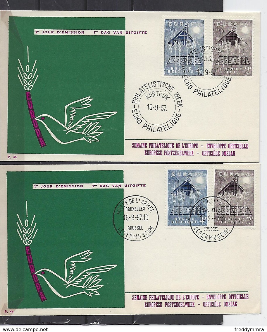 Belgique: 1025/1026   Sur 2 FDC - 1957